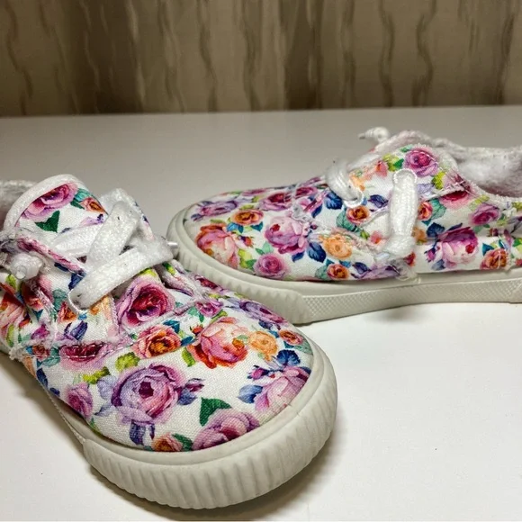 Blowfish Kid's Toddler 10 Classic Canvas White Pink Purple Floral Lined Shoes - Picture 9 of 14